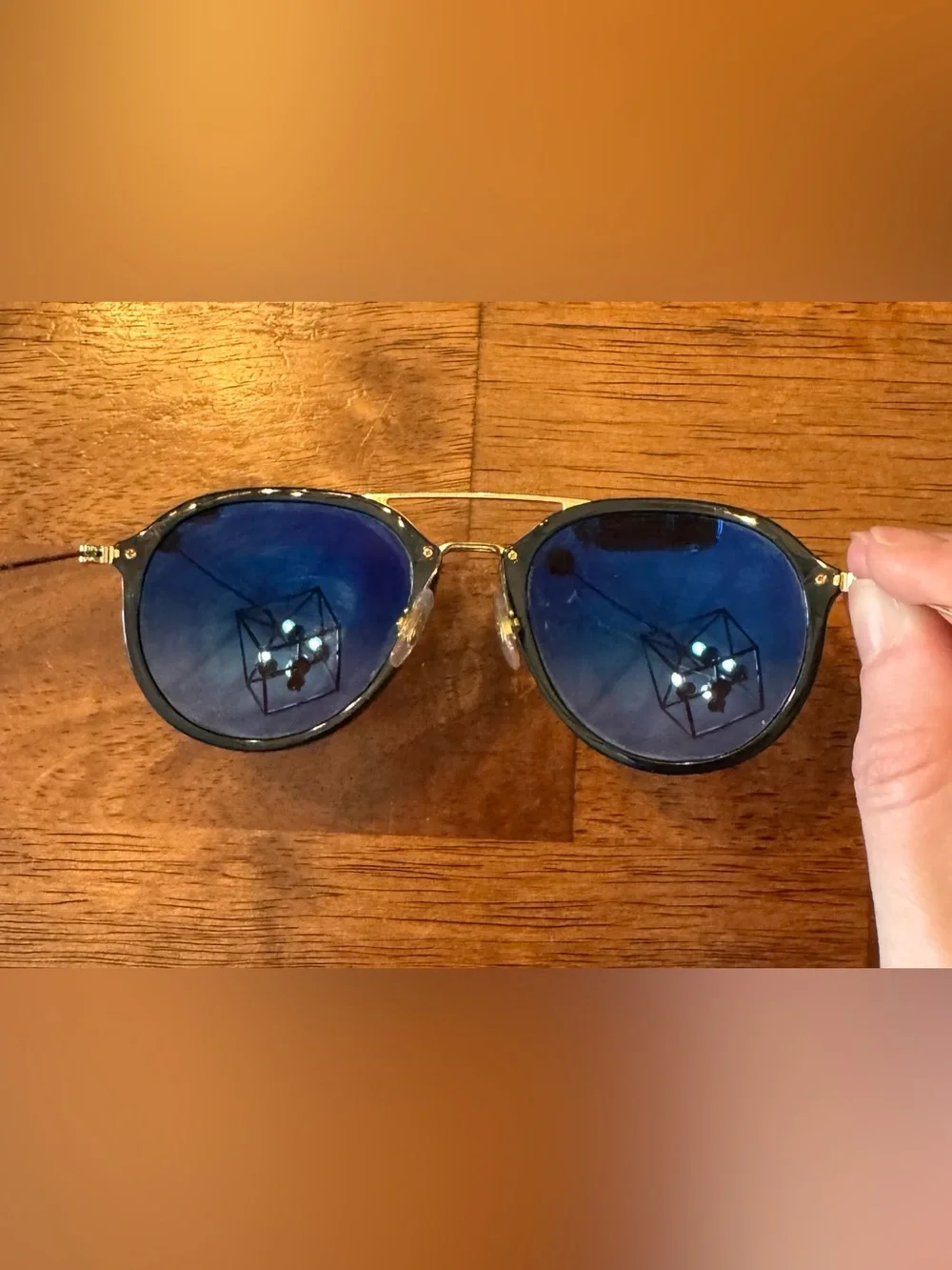 Classic Black Round Metal-Trim Sunglasses